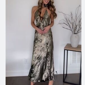 NWT ZARA NWT WOMAN FLORAL FOIL LONG DRESS GOLDEN | 9306/158 SIZE S